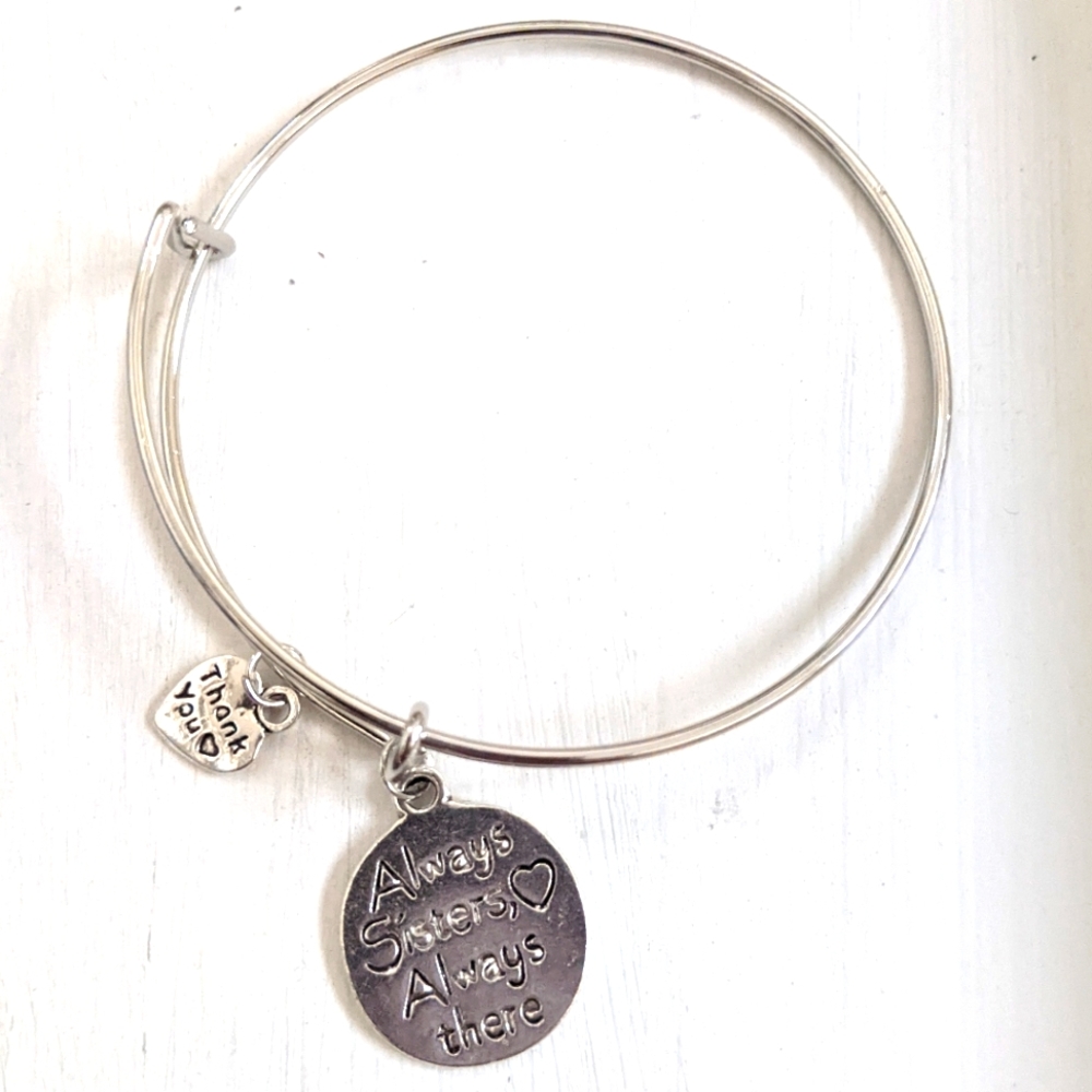 Thank you love 3 pieces Charms bracelet bangle Always Sisters Always there